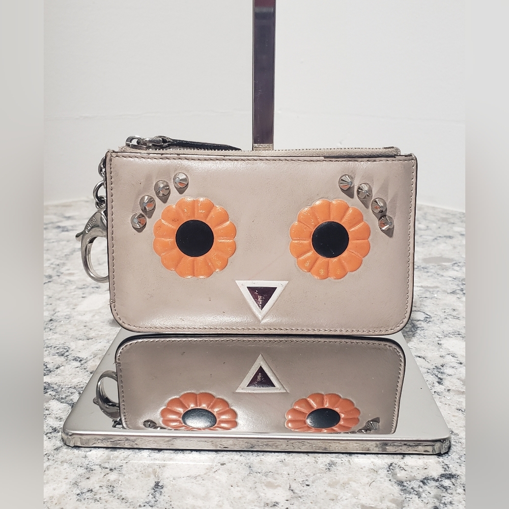 Fendi Leather Floral Face Coin Pouch Keychain